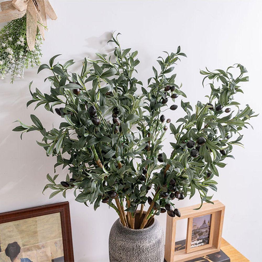 88CM Artificial Olive Fruit Branch Handmade Elegant Simulated Olive Leaf Plant Green Plastic Fake Olive Tree Wedding Party Decor