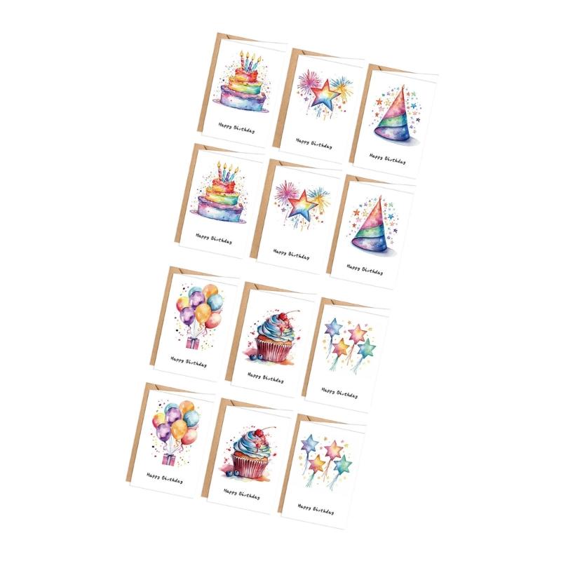 12Pcs Cartoon Dog Birthday Greeting Card Party Invitation With Envelope For Husband Wife Adult Children Anniversary