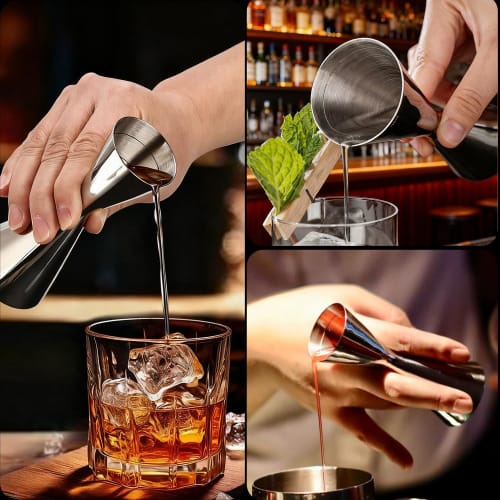 WOMLEX Measuring Cup, 30/45ml, Graduated, Cocktail Measure, Jigger Cup, Whiskey, Cocktail Measuring Cup, Double Head, One-Piece Stainless Steel (Silve