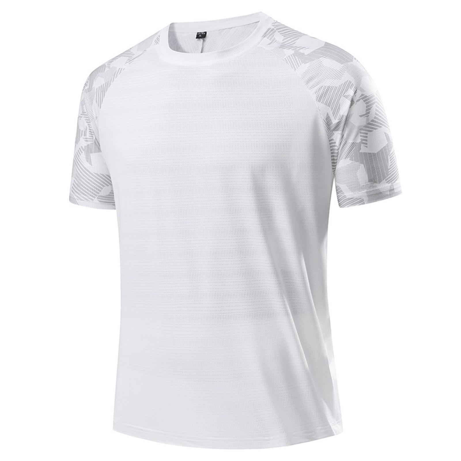 

Мужская летняя облегающая дышащая одежда из шелка с круглым вырезом, быстросохнущая, повседневная спортивная футболка, топы L белый