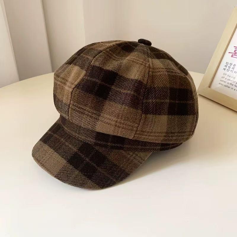 Chic Tweed Plaid Newsboy Beret Cap for Women