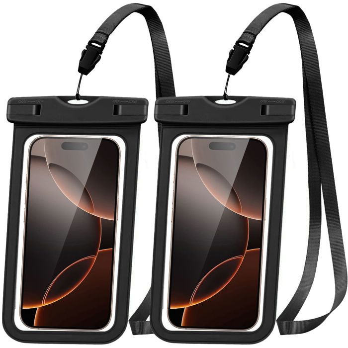 2x Housse Étanche pour Samsung Galaxy S25 S25+ S25 Edge S24+ S24 FE S24 Ultra S23 S22 S21 S20 S10, IPX8 avec Bordure Noire