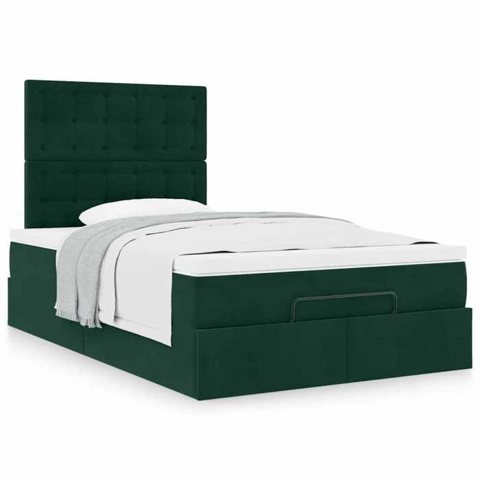 Exclusive House - Ottoman Bed Frame with Dark Green Mattress 120x190 Cm Velvet