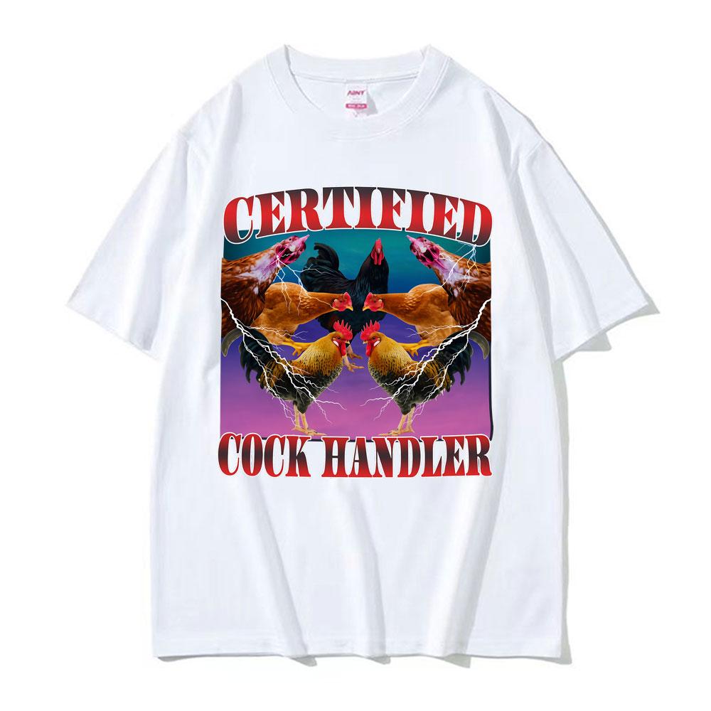 Funny Certification Rooster Processor Meme Pattern Tshirt Retro Oversized Mens Highquality Comfortable Loose Cotton Tshirt