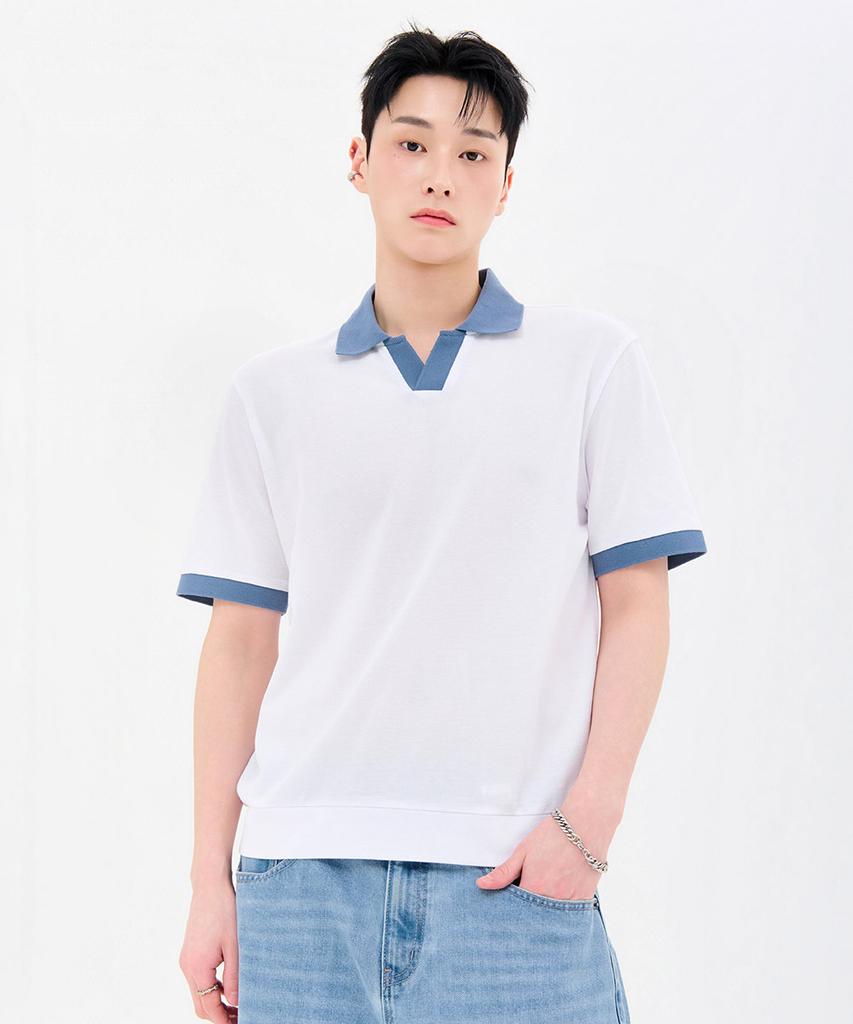 CHASECULT Men'S Open Collar Contrast Pique Short Sleeve T-Shirt-Fbrk5711D01