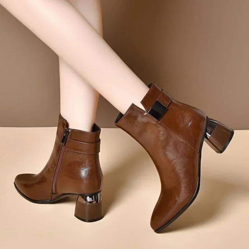 Autumn Winter Ankle Boots for Women Side Zipper Stretch Large Size High Heels Shoes Fashion Pointed Short Botas De Mujer 2024