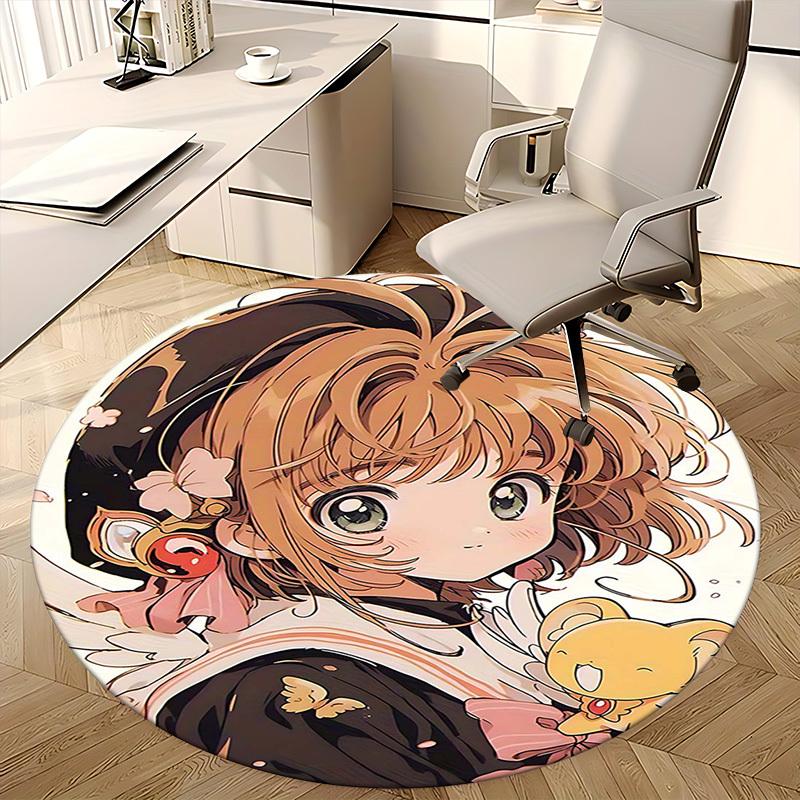1pc Anime Design Round Carpet Cardcaptor Sakura with Butterfly Print Chair Mat for Office, Home Decor, Living Room, Bedroom