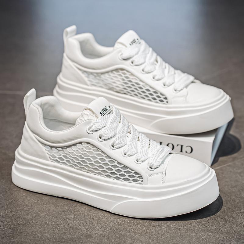 Little White Shoes Summer Mesh Breathable Hollow Thin Comfortable Board Shoes Teen School Style Fashion Korean Version Skateboard Shoes