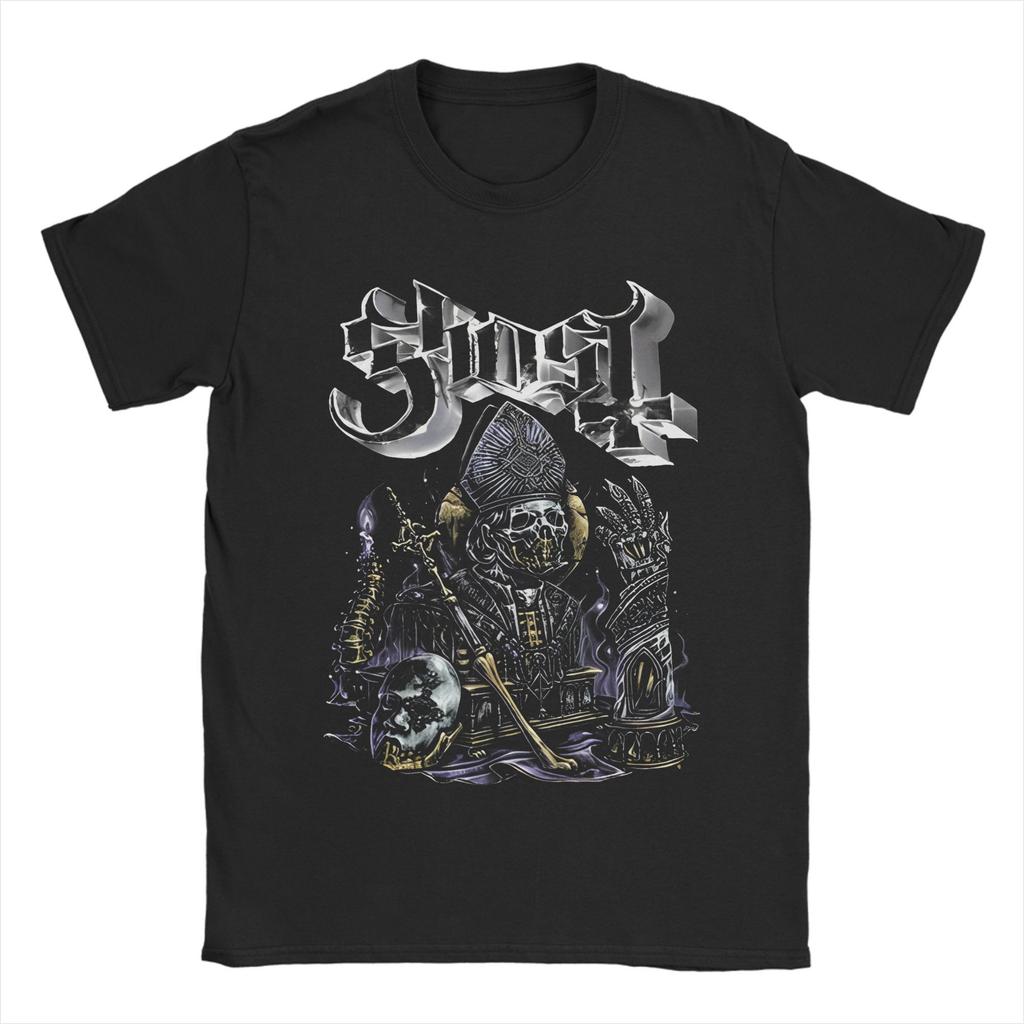 Unika Ghost Band Världsturné Skeletour 2025 T-shirts Herr Rundhalsad Bomulls-T-shirts Musik Kortärmad T-shirt 4XL 5XL Kläder