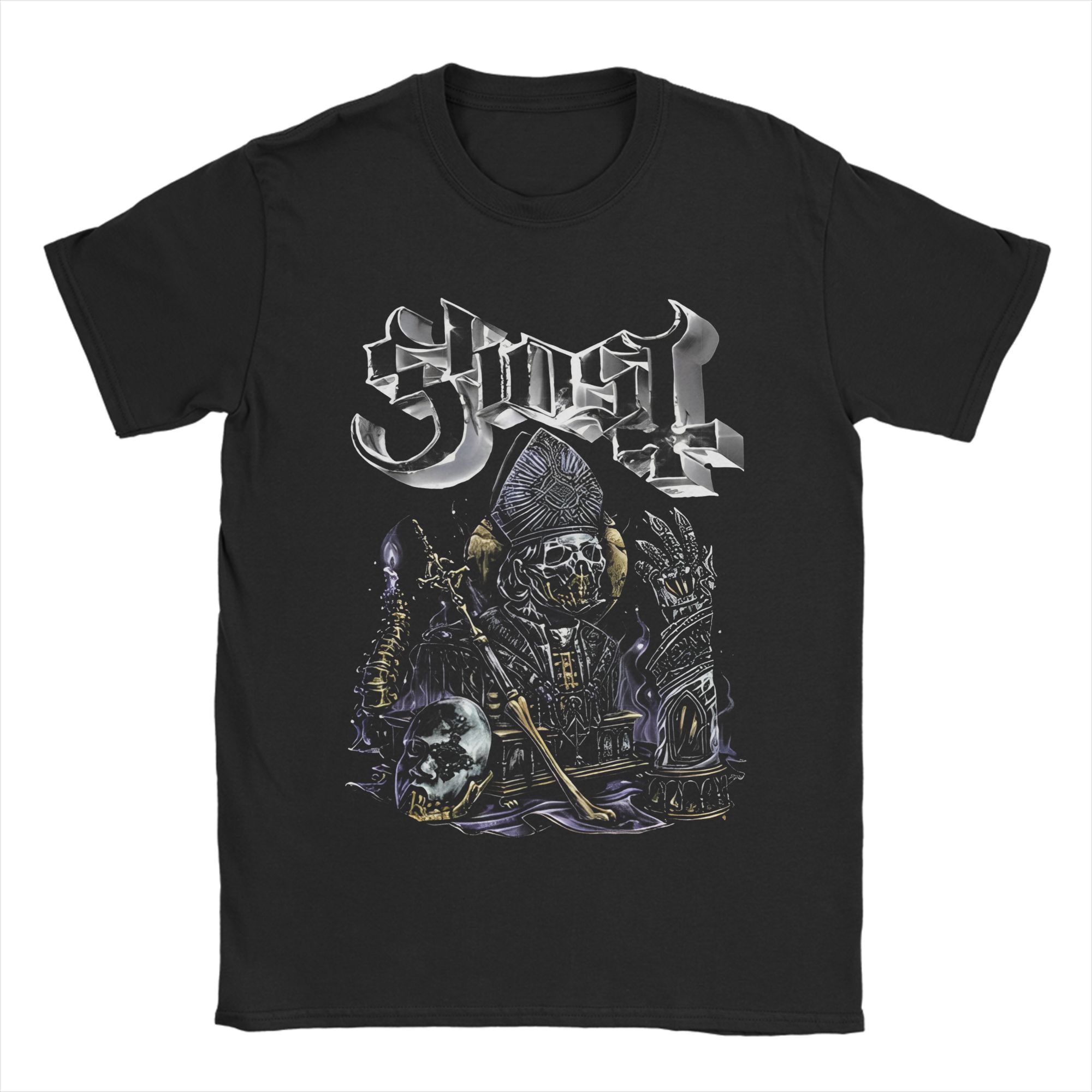 Мужская футболка Ghost Band Мировой тур Skeletour 2025 Музыкальная хлопковая одежда Смешные футболки с коротким рукавом и круглым вырезом 4XL 5XL Футболки 4XL