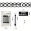 1/6/12/13pc Black and White Birthday Checkered Candles and Cake Topper Racing Cars Candles Sparkler Candles for Racing Car Party