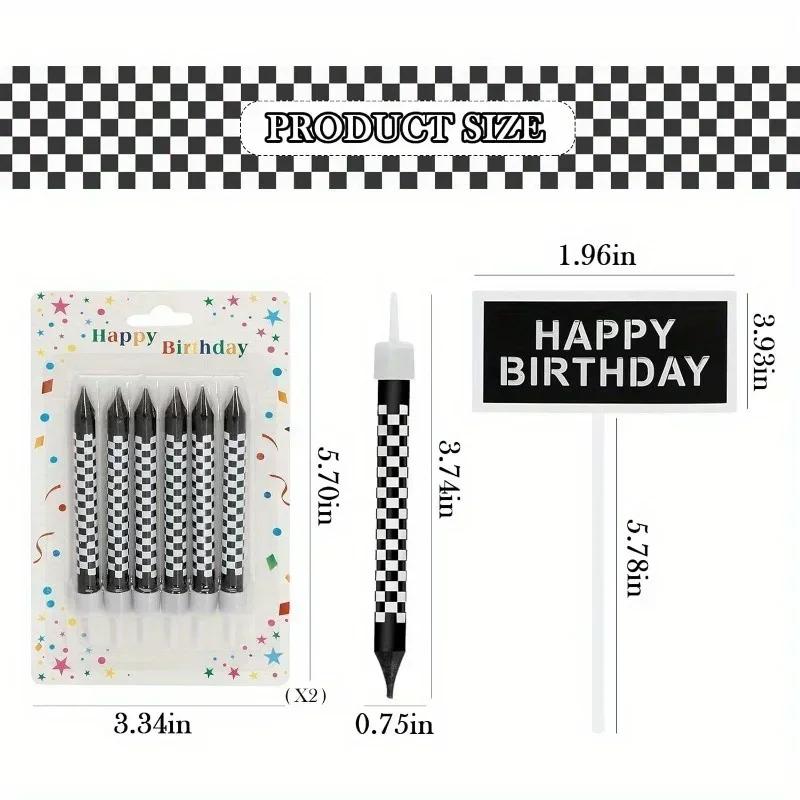 1/6/12/13pc Black and White Birthday Checkered Candles and Cake Topper Racing Cars Candles Sparkler Candles for Racing Car Party