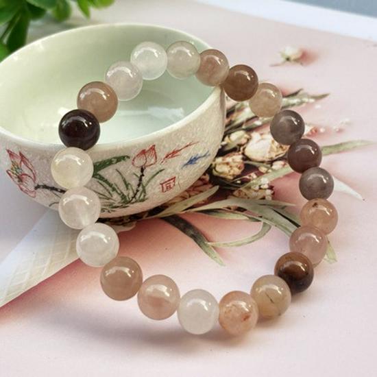Gold Thread Jade Bracelet with Violet 8mm Round Beads - Women's Single Loop Accessory.