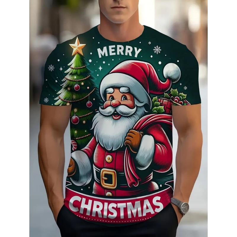Christmas Men's T-Shirt Cute Santa Claus Pattern Short Sleeve T-Shirt Holiday Fashion Top Tees Casual Comfortable Men's Clothing