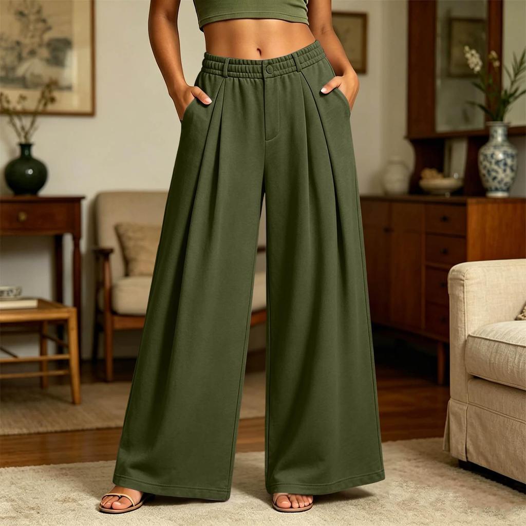 Women's Casual Retro Wide Leg Pants with Pockets for Everyday Wear