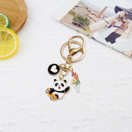 Yousheng New Year Keychain Panda Heart Pendant Best Wishes Polished Lobster Clip Lightweight Shoulder Bag Schoolbag Decoration Pendant Keyring
