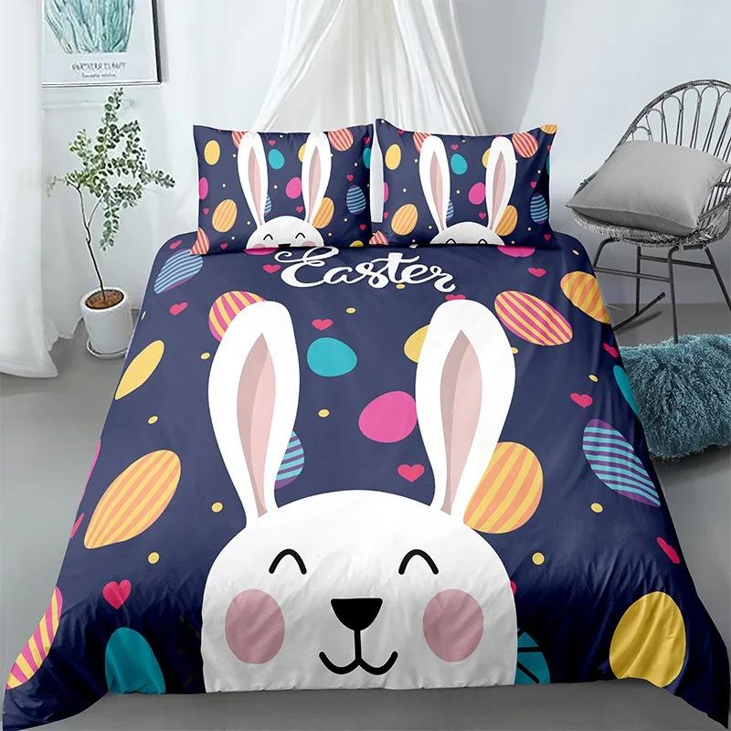 Cute Cartoon Rabbit Single Duvet Cover And Pillowcases 75*50 For Children'S Room, Comfortable Microfiber Bedding Set With Zipper