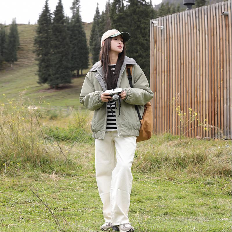 

American lapel baseball uniform fall and winter jacket women s 2025 new design Korean casual couple jacket padded clothes XL зелений