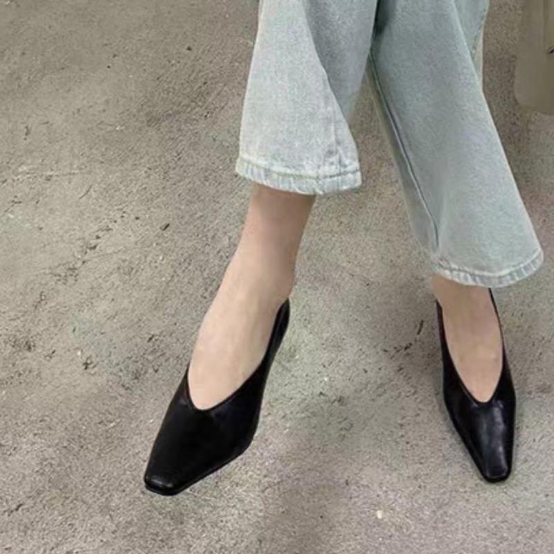 Fashion Spring New Thin Heel Single Shoes Women's Square Head Shallow Mouth Slip-on Soft Soles Anti-slip Wear-resistant High Heels