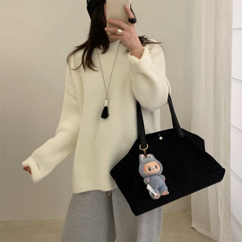 Soft waxy hairy casual versatile pullover sweater women's autumn and winter new round neck loose warm knitted top