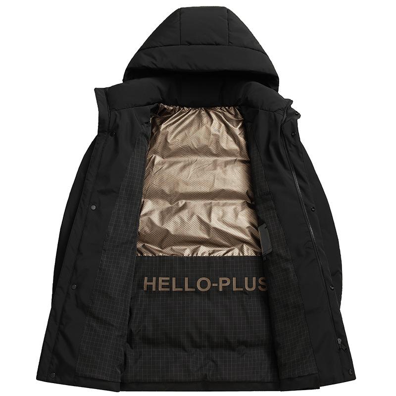 Mid-length Down Jacket for Men In Winter, New White Duck Down Removable Hooded Jacket, Middle-aged Fashionable Warm Top for Men