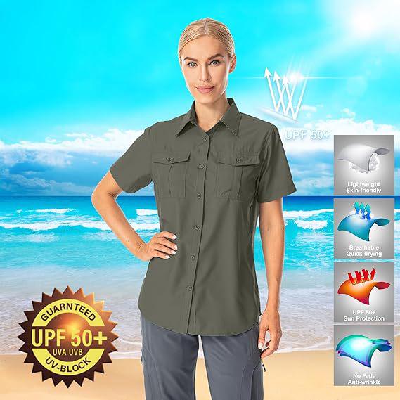 Dames 2026 Sneldrogend Kortmouwig Shirt - Effen Kleur, Borstzak met Klep, Ademend, Casual Outdoor Europees & Amerikaans Zomerstijl