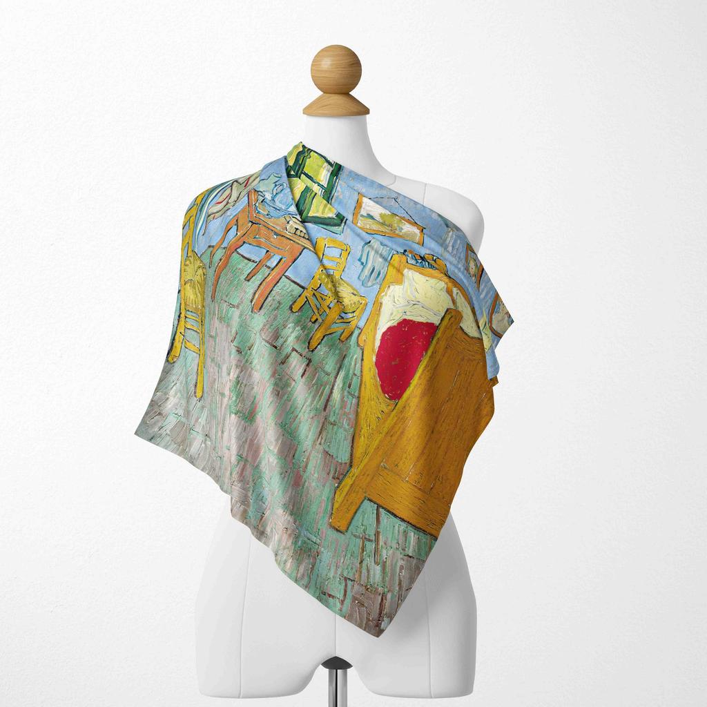 70CM*70CM Van Gogh Oil Painting Fashion Scarves for Women Print Silk Satin Hijab Scarf Female Luxury Brand Square Shawl Scarfs