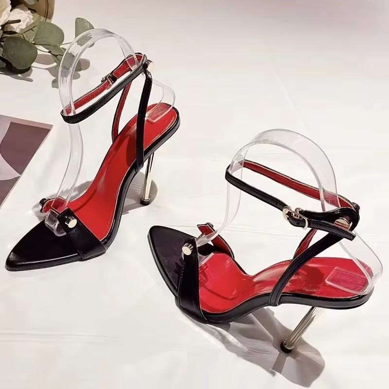 

Eilyken 2025 New Summer Sexy Rivet Thin High Heels Women Sandals Street Buckle Strap Banquet Party Ladies Shoes 35 чёрный