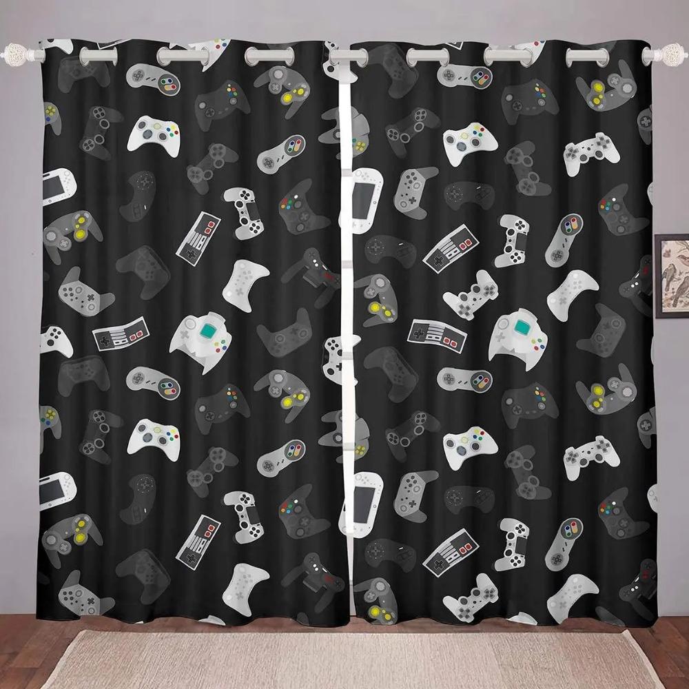 Gamer Drape Panels Video Game Gamepad Controller Print Pattern Design Window Drapes for Kids Boys Girls Bedroom Curtains 2 Panel Drapes Drapes