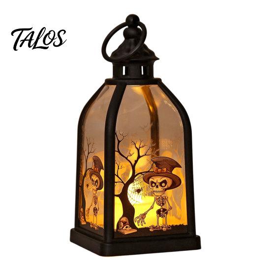 Halloween Candle Lantern, Decorative Spooky Witch Skeleton Pumpkin Tabletop Light for Haunted House, Front Porch, Gothic Home Party Decor