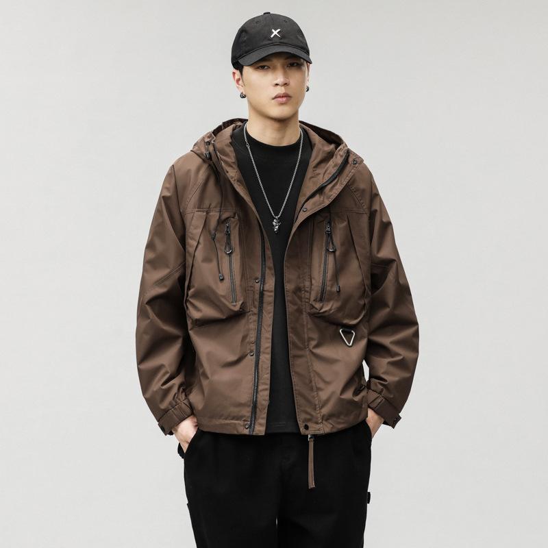 Black Hooded Jacket Men'S Loose Large Size Tooling Men'S Casual Jacket Jacket Top Trendy Brand