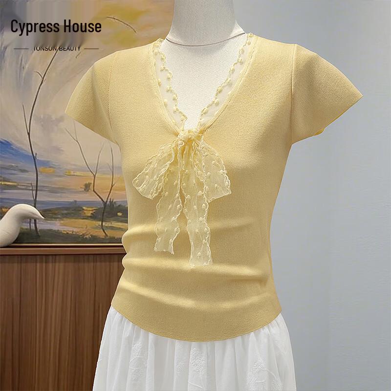 

Women s Lace Trim V-Neck Knit Top One Size