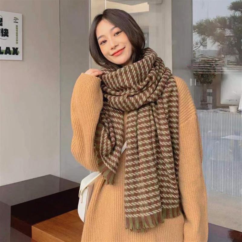 Plaid Scarf Autumn and Winter Women's High End Korean Style Winter Warm Scarf Thickened Imitation Cashmere Shawl