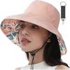 Womens Sun Hats Wide Brim Reversible Bucket Cotton Hat Packable Summer Travel Cap with Hat Clip, UV Protection Pink