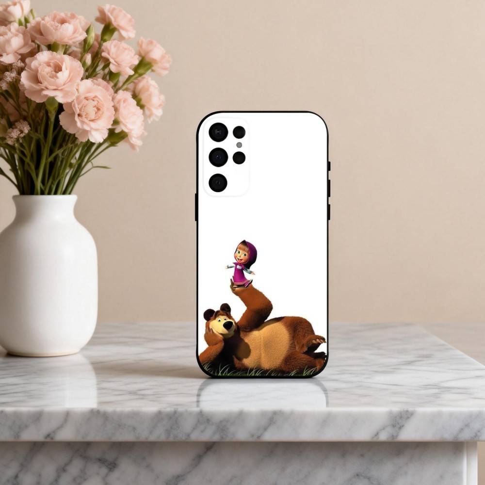 Cute M-Masha and the B-Bears Phone Case For Samsung S25,24,23,22,30,21,10,9,Ultra,Plus,Lite,FE,4,5 G Soft Black Case