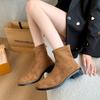 Skinny suede pointed autumn elastic thin boots women's large size temperament thick heel retro short Martin boots tide