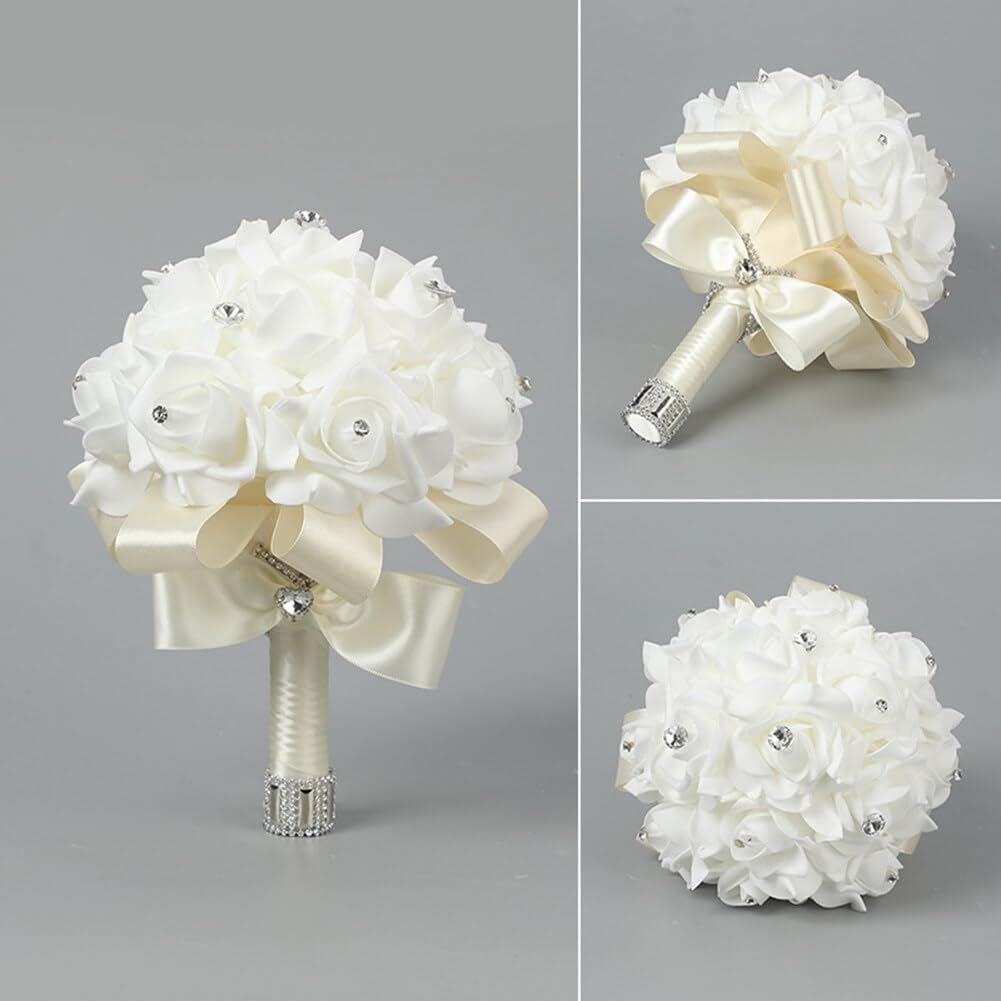 Hand Flower Toss Rose Wedding Pe Foam Simulation Bouquet Sparkling Rhinestone Jewelry Hand Flower Toss Bouquet Diamond
