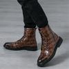 New Designer Crocodile Pattern Pointed Business Casual Ankle Boot For Men Winter High Tops New Motorcycle Chelsea Leather Shoes
