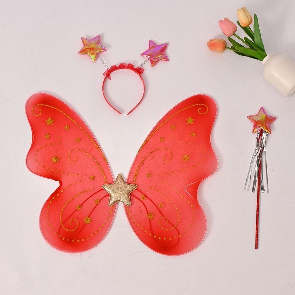 3Pcs/Set Sparkling Butterfly Wings Princess Hair Hoop Fairy Wand Fancy Dress Colorful Butterfly Costume Wings