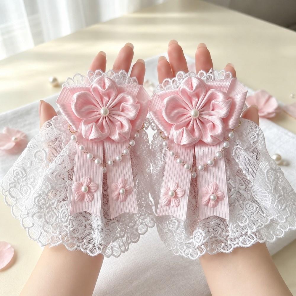 Ruffled Lace Lolita Wrist Cuffs Floral Lace Sweater Cuff Covers Hand Sleeves Maid Cosplay