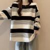 American Retro Striped Thin Sweater Women's 2024 New Autumn Thin Fat Mm Belly Cover Loose Student Top