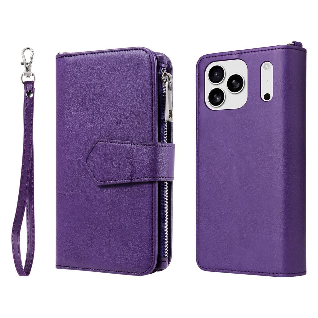 For iPhone 17 Pro Max Magnetic Leather Case Mobile Cover with Detachable Zipper Wallet Strap