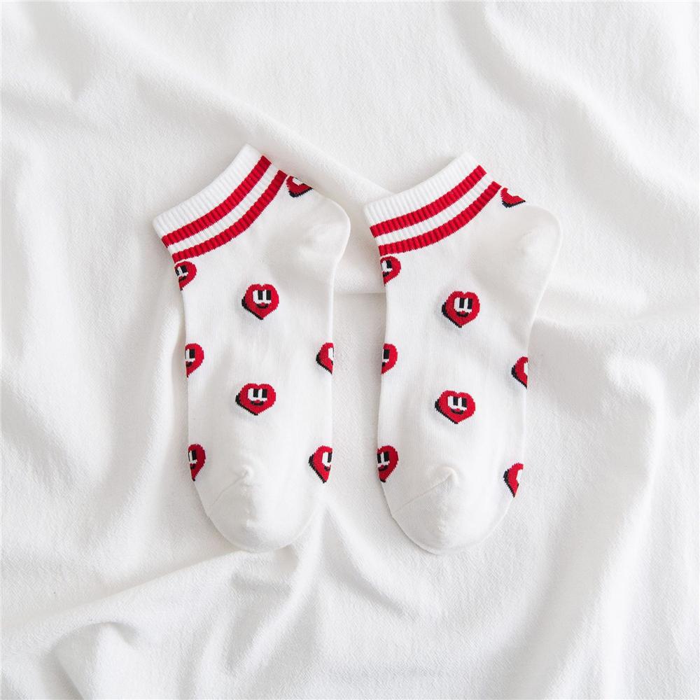 1 Pair Chic Women Summer Red Lips Love Heart Funny Lettered Socks Hipster Sport Short Ankle Sokken Preppy Style College Fashion