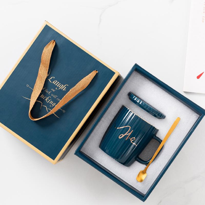 European Ceramic Mug Striped Mug Set Couple Cup Advertising Gift Souvenir