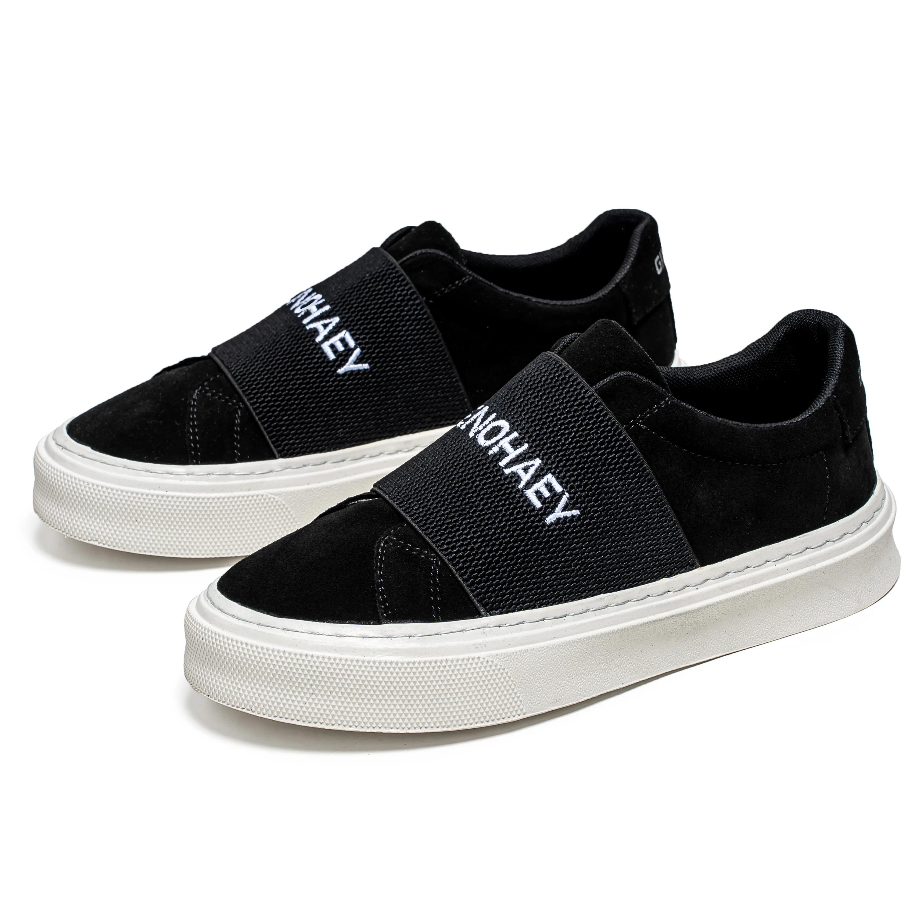 

Fashion New Men s Casual Shoes Trendy Breathable Non-slip Student Skate Shoe Thick-soled Skate Shoe Wear-resistant Lazy One-kick Shoes 44 чёрный