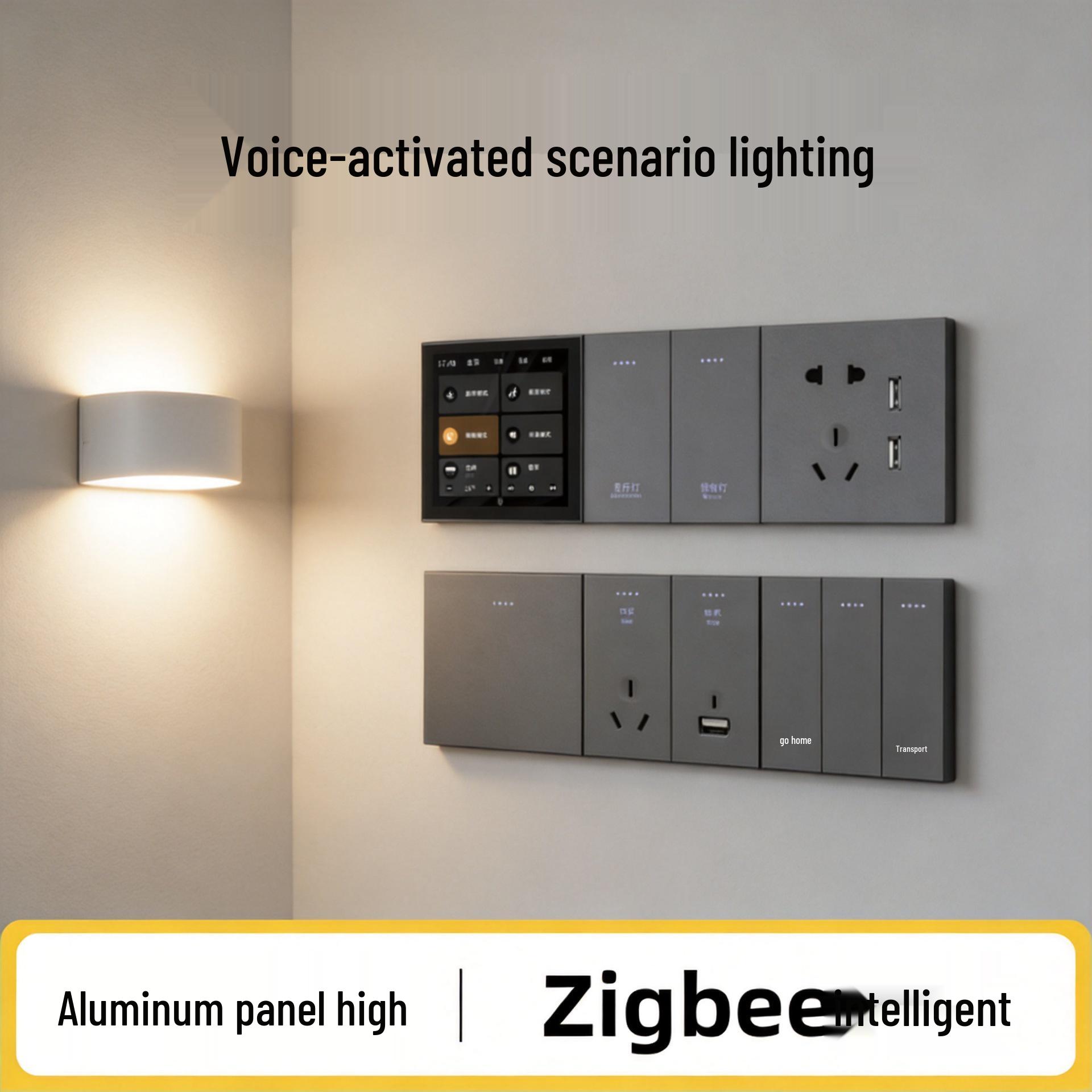 Graffiti Smart Zero Fire Aluminum Voice-Controlled Four-Gang Switch for Easy Home Installation Zero Fire Four-Gang Gray Aluminum