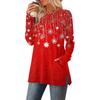 Women's Christmas Printed Round-neck Long-sleeved Top With Pockets And Side Slits