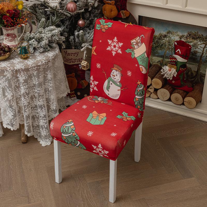 Christmas Chair Covers for Dining Room Kitchen Party Hotel Banquet Restaurant Office Stretch Seat Cover Housse De Chaise 1pc