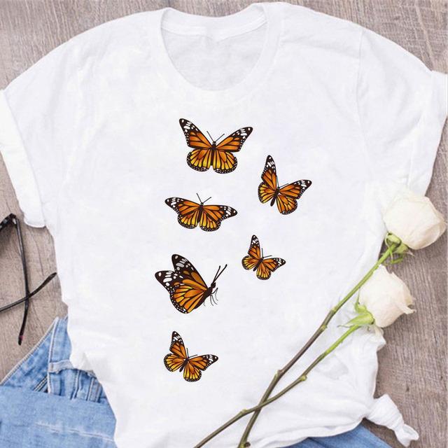 New Butterfly Print T Shirt Women T Shirt Summer Fashion Female Tops Ladies Short Sleeve Graphic Tee Shirts Woman Cute T-Shirts