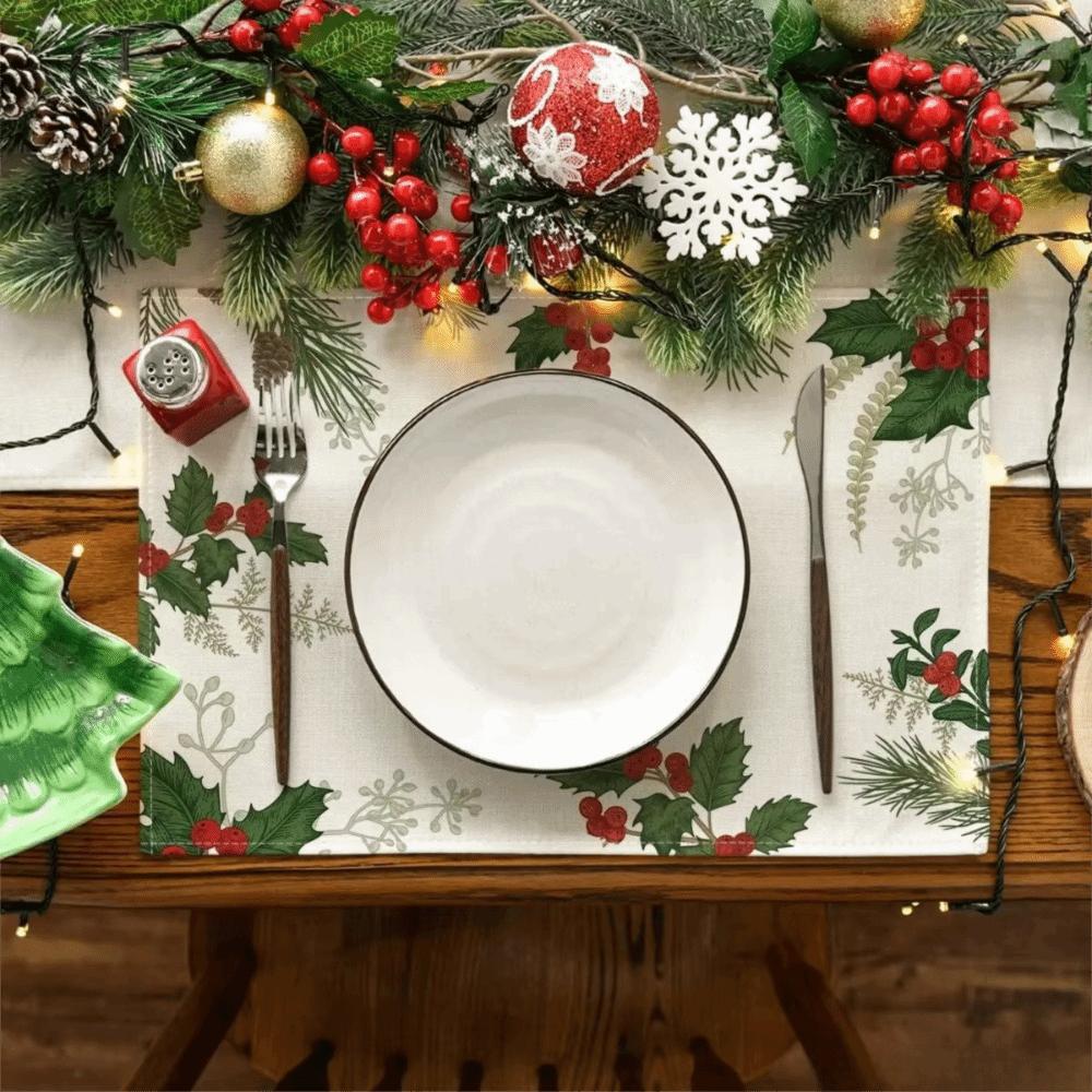 4PCS Stain-resistant Christmas Tableware Mat Anti-slip Tableware Insulated Mats Party